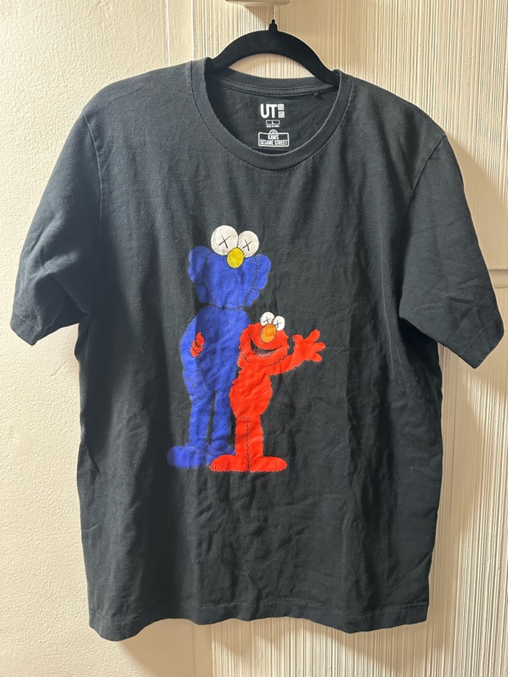 KAWS Black Short-Sleeve Tee with Blue & Red Character Graphic